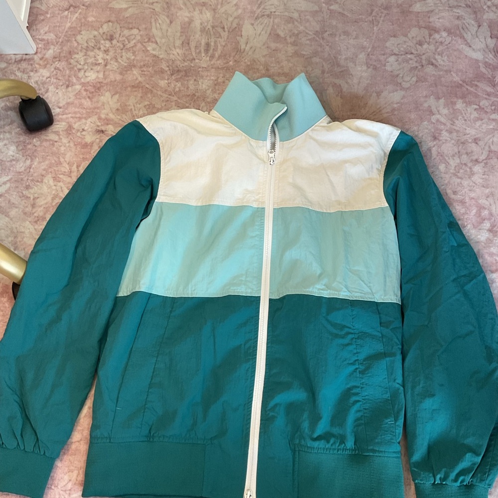 Zara Teal and White Windbreaker Jacket